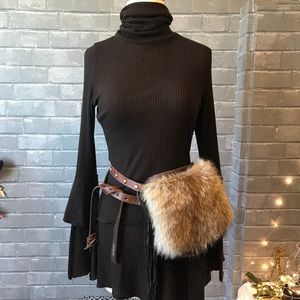 (Faux?) fur & leather brown pouch bag satchel